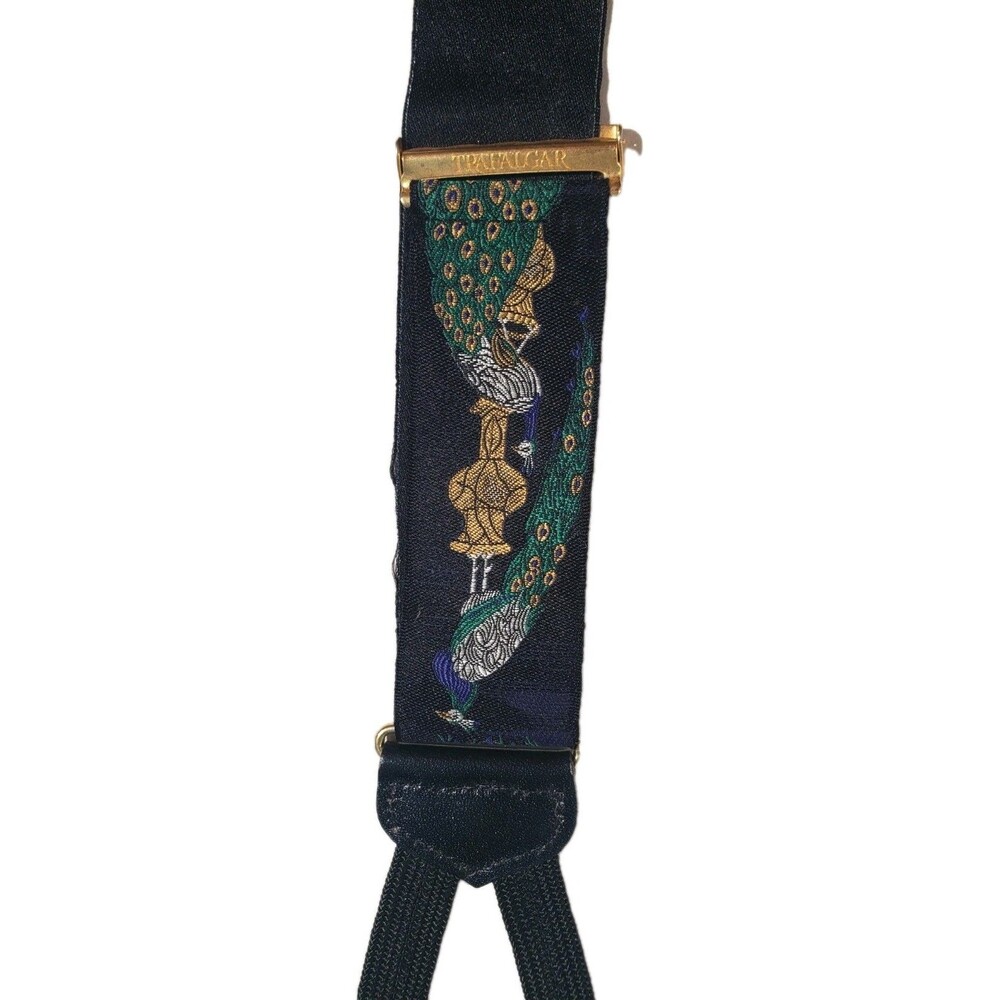 Trafalgar VG authentic black peacock urn feathers silk leather braces suspenders - Picture 3 of 16